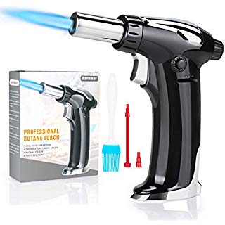 Harnmor Kitchen Culinary Butane Torch - Butane Fuel Not Included - Cooking Torches for Refillable - Blow Lighter with Adjustable Flame - Black