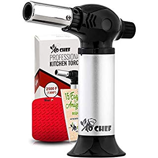 Jo Chef Kitchen Torch, Blow Torch - Refillable Butane Torch With Adjustable Flame & Safety Lock- Culinary Torch, Creme Brûlée Torch For Cooking Food, Baking, BBQ & More + FREE Recipe E-Book