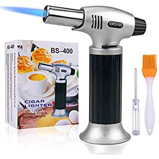 Culinary Blow Torch, Tintec Chef Cooking Torch Lighter, Butane Refillable, Flame Adjustable (MAX 2500°F) with Safety Lock for Cooking, BBQ, Baking, Brulee, Creme, DIY Soldering & more (Aluminum alloy)