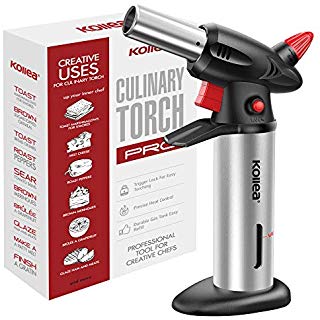 Culinary Torch, Kollea Butane Kitchen Torch Refillable Cooking Torch with Safety Lock, Fuel Gauge, Finger Guard - Adjustable Strong Flame [MAX 2500℉] - Gas Not Included