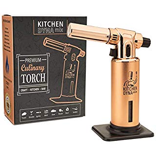 Professional Kitchen Culinary TORCH(Rose Gold Edition) Adjustable flame w/Fuel Gauge. 2700F MAX Temp. Quality 100% GUARANTEE For Cooking, Bar, Baking, Creme brulee & Crafts. Kitchen Dynamix