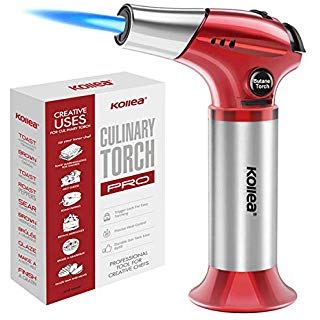 Butane Torch, Kollea Kitchen Blow Torch Refillable Cooking Torch Lighter, Mini Creme Brulee Torch with Safety Lock & Adjustable Flame for Desserts, BBQ, Soldering(Butane Gas Not Included)