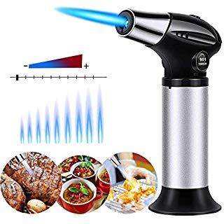 Butane Torch, ideapro Cooking Torch Refillable Adjustable Flame Kitchen Torch for Chef Baking, BBQ, Creme Brulee, Soldering (Silver)