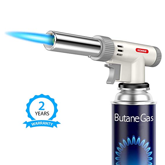 Butane Torch, Kollea Kitchen Culinary Torch - Professional Creme Brulee Cooking Torch, Blow Food Torch with Adjustable Flame for Sous Vide, Dessert, Camping, BBQ (Butane Gas Not Included)